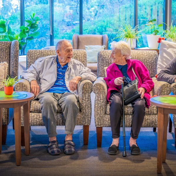 BAPTCARE BROOKVIEW Resident friends about to go on an outing smiling and chatting