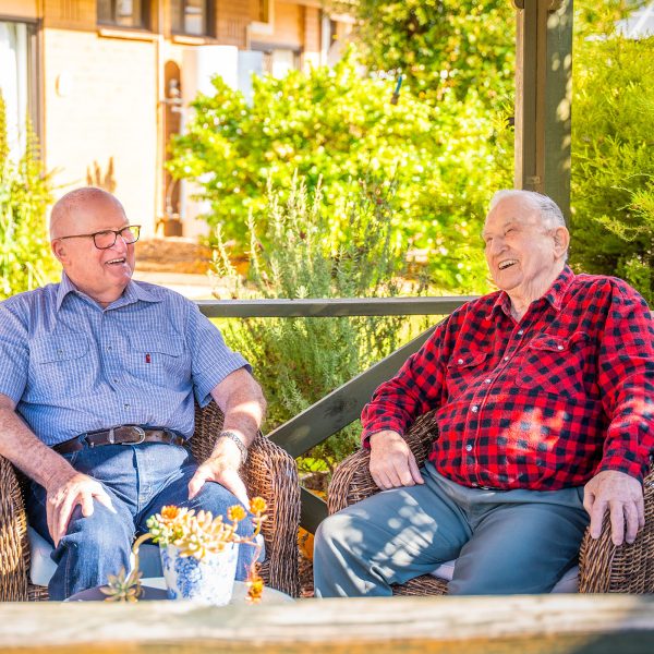 BAPTCARE NORTHAVEN Resident friends sharing stories from their day in the gazebo