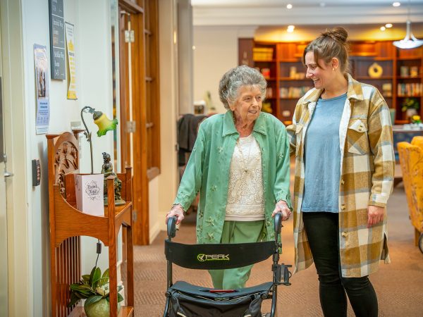 BAPTCARE ST HILARYS Residential Care resident and her daughter in lounge area