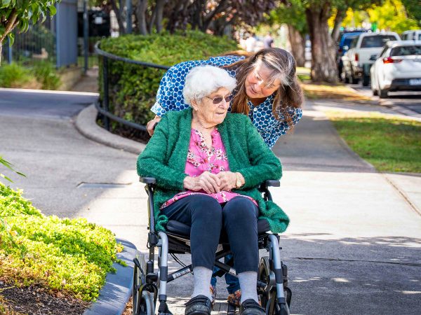 BAPTCARE WESTHAVEN mother and daughter at the front entrance chatting