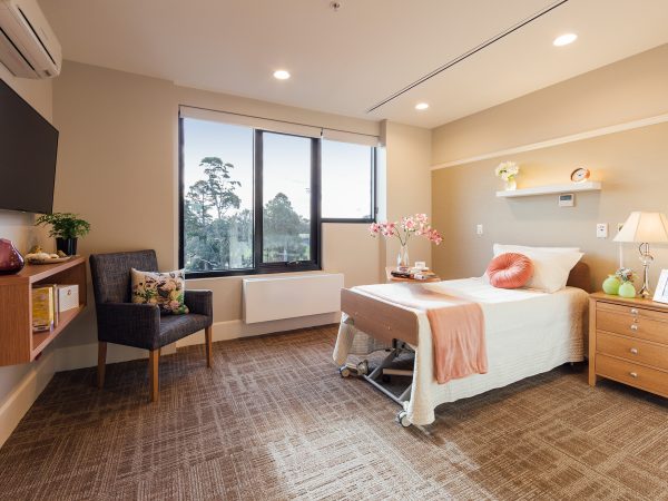 BAPTCARE Wyndham Lodge view of a residential aged care bedroom with view to outside