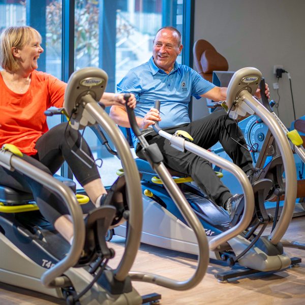 Resident couple in the gym at Baptcare Strathalan Retirement Living community hub