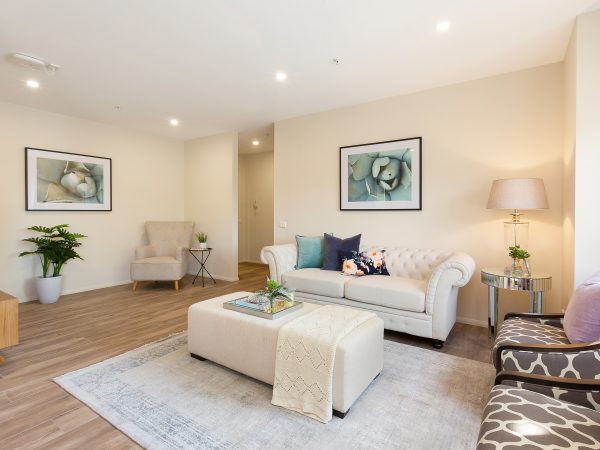 View of living room in apartment at Karana Retirement Living