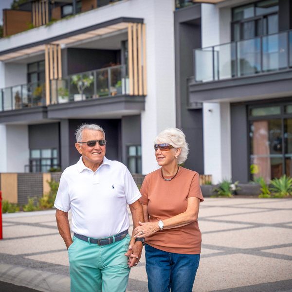 Residents at Peninsula View Retirement Living outside the apartments